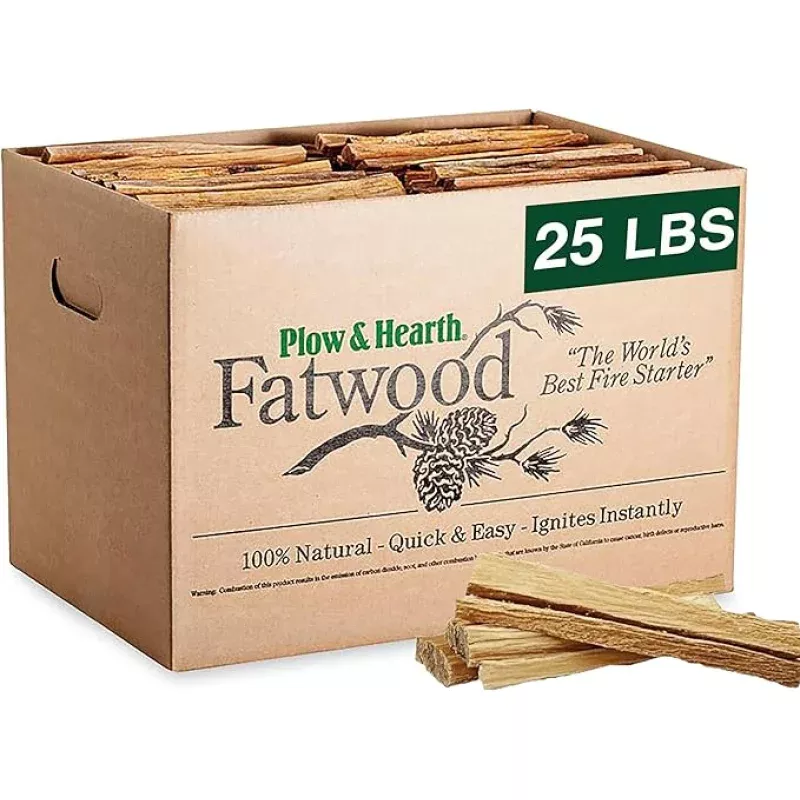 Plow & Hearth 25 LBS Fatwood Fire Starter Sticks Organic Kindling, Easy Ignition Fat Wood, All Natural Firestarters for Fire Pit, Wood Stoves, Fireplaces, Campfires, Bonfires, BBQ