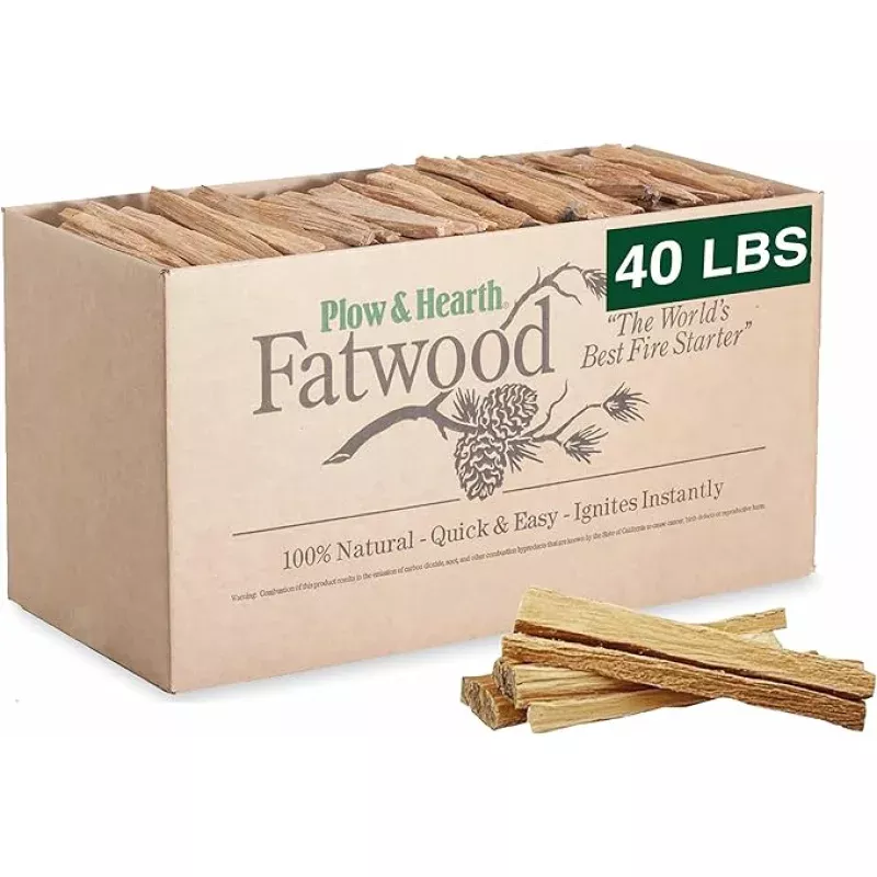 Plow & Hearth 40 LB Fatwood Fire Starter, Organic Kindling Sticks, Non Toxic All Natural Firestarters for Wood Stoves Fireplaces Campfires Fire Pits, Easy Ignition Fat Wood