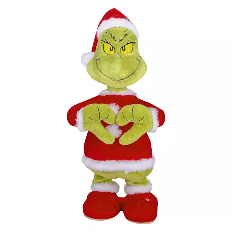 Plush Heart Hands Grinch in Santa Suit, 7"