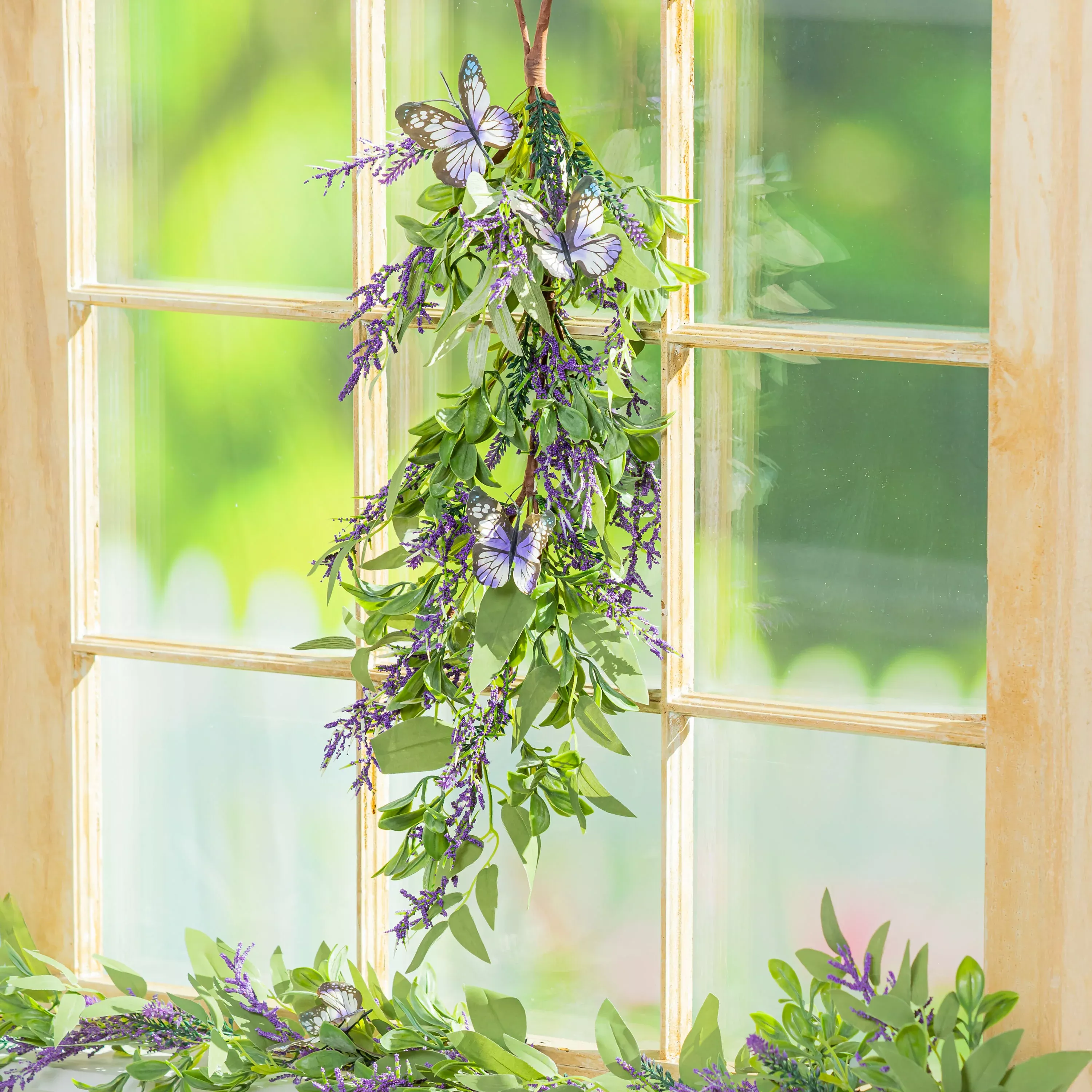 Pollinator Garden Swag Artificial Lavender with Butterflies, 25"H