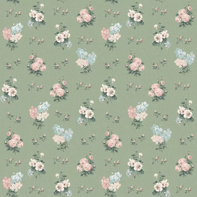 Posies in Woodland Green Wallpaper