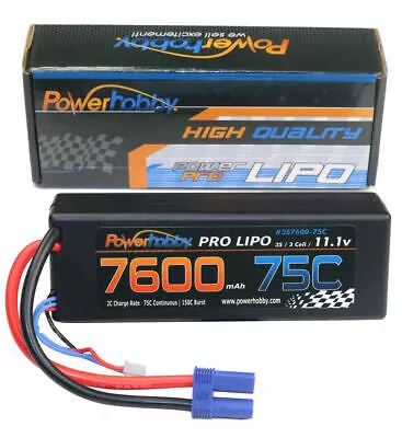 Power Hobby 7600mAh 11.1V 3S 75C LiPo Battery with Hardwired E3S760075CEC5HCS