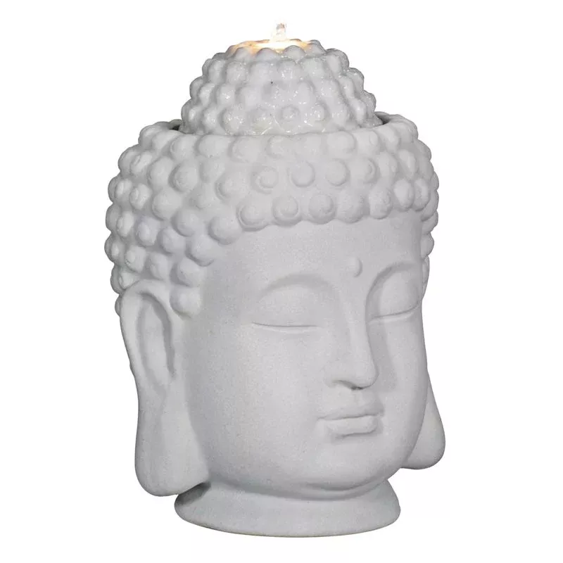 Pre-Lit White Buddha Outdoor Fountain, 17.5"