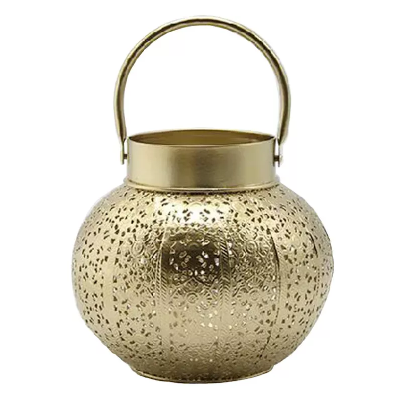 Punched Gold Metal Lantern, 7.5"