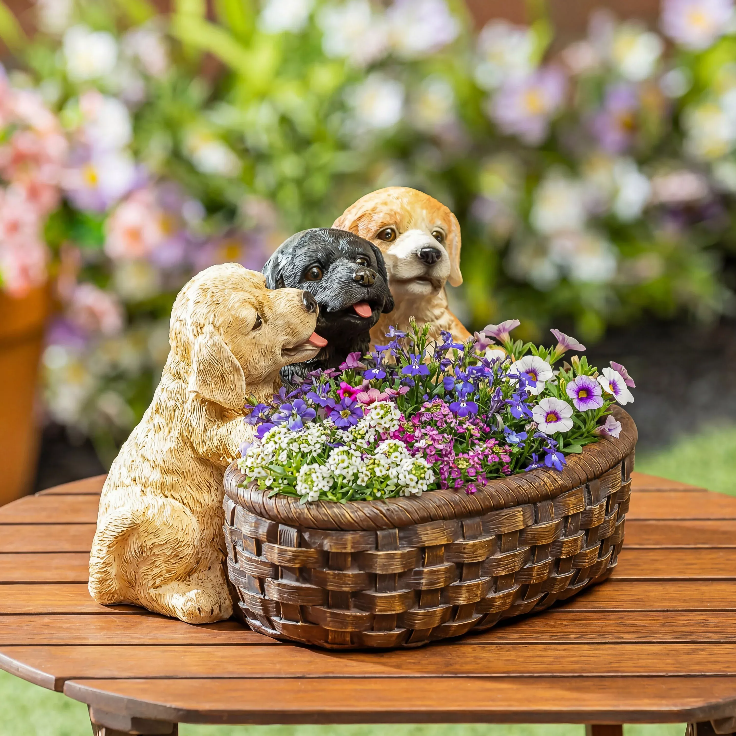 Puppies and Basket Resin Planter