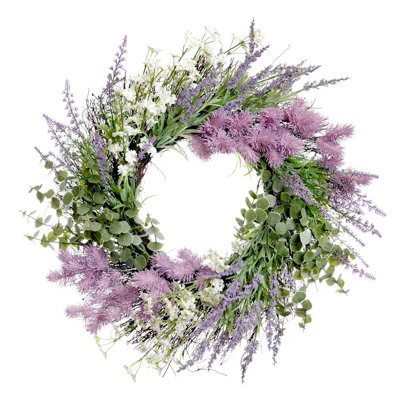 Purple Lavender & Thistle Floral Wreath, 22"