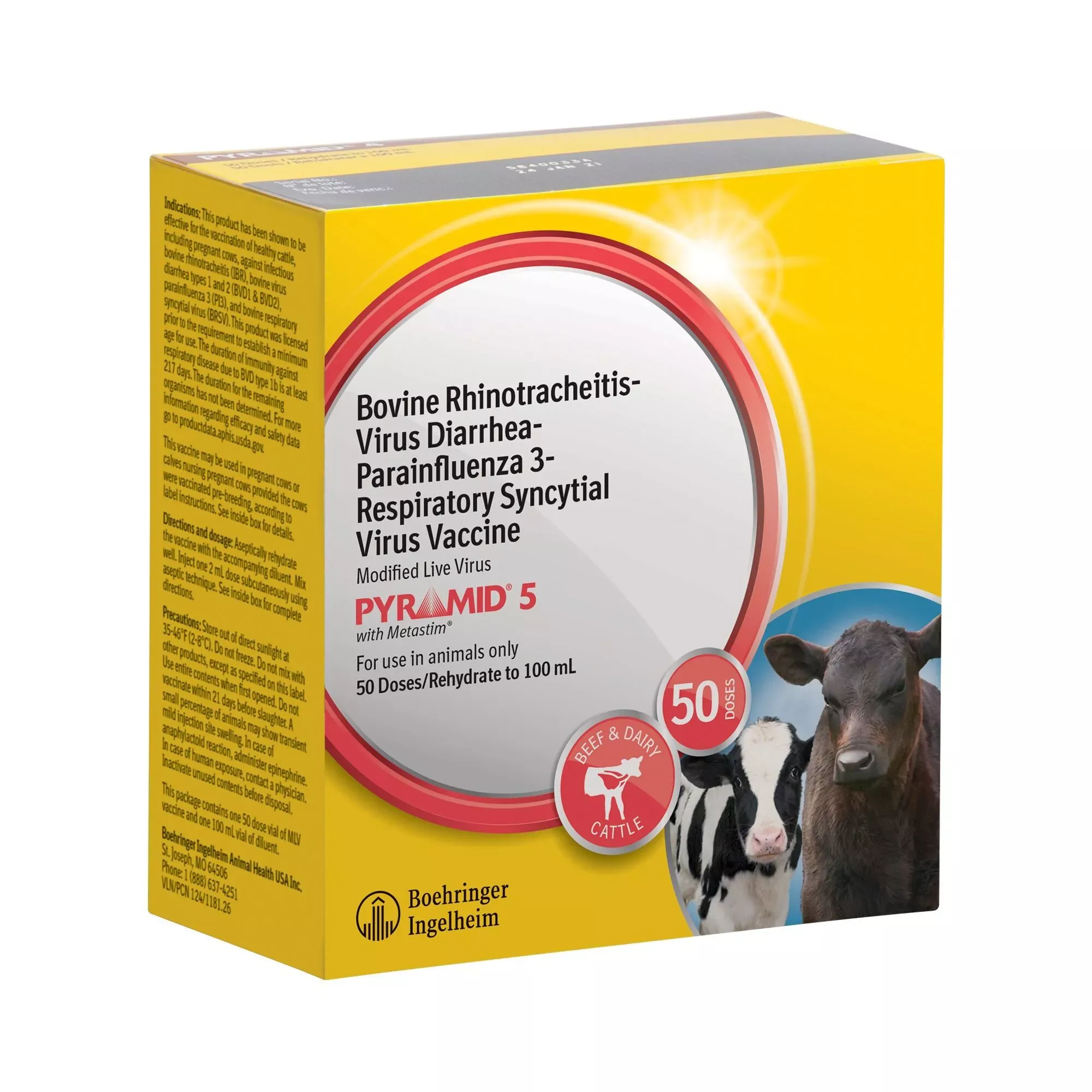PYRAMID 5 Cattle Vaccine for Respiratory Protection Cattle Vaccine - 50 Dose