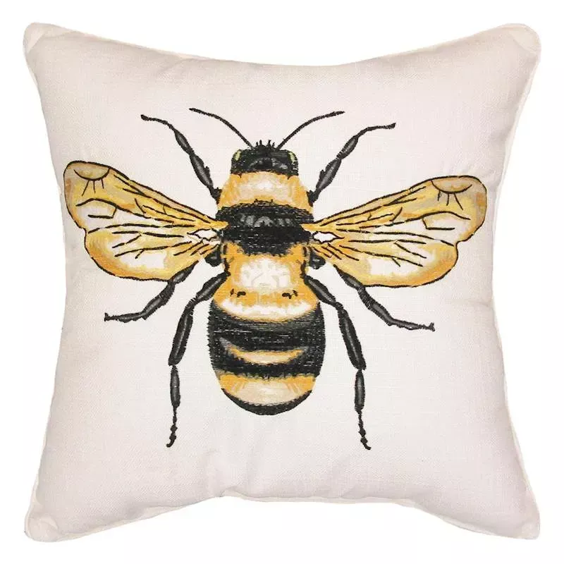 Queen Bee Embroidered Outdoor Throw Pillow, 20"