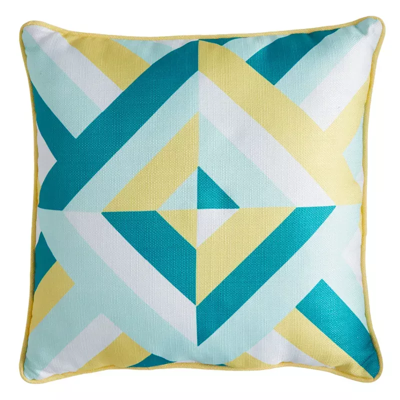 Ray Yellow & Blue Geo Square Outdoor Throw Pillow, 17"
