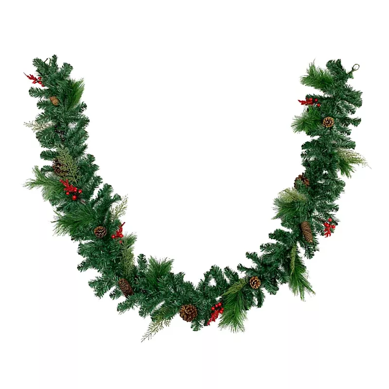 Red Berries & Pinecone Garland, 9'