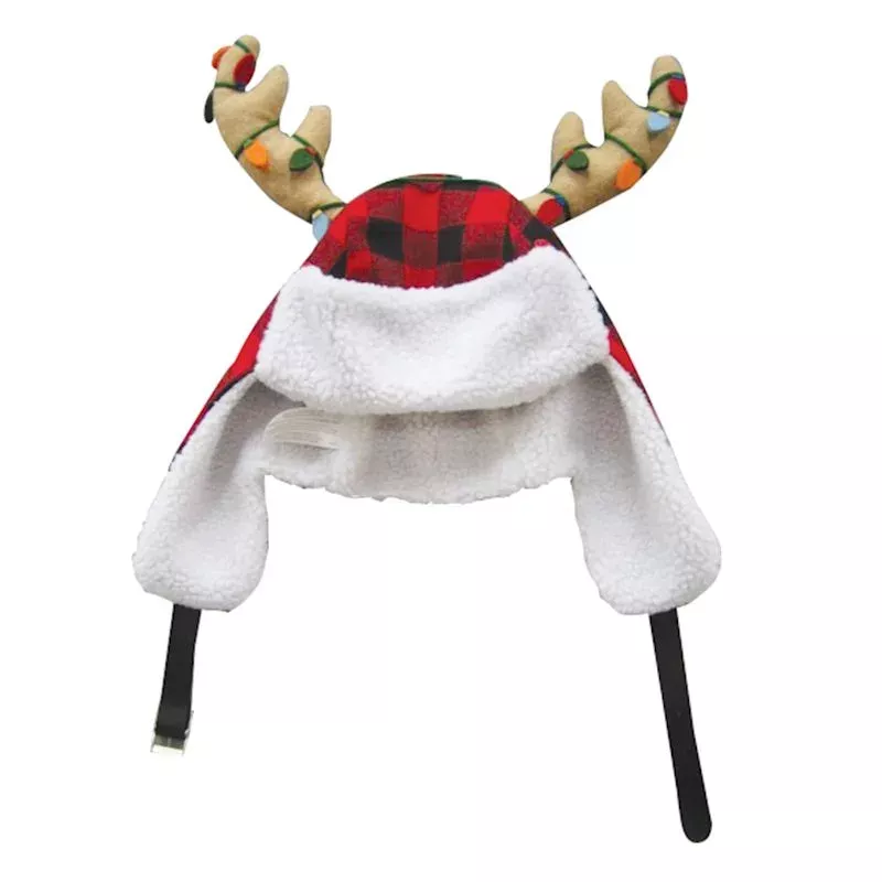 Red & Black Buffalo Check Antler Hat, 17"