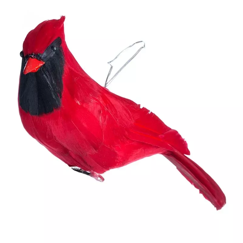 Red Feathered Cardinal Clip Ornament, 9"