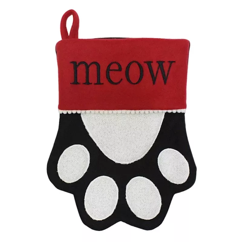 Red Meow Paw Shaped Stocking, 11.5"