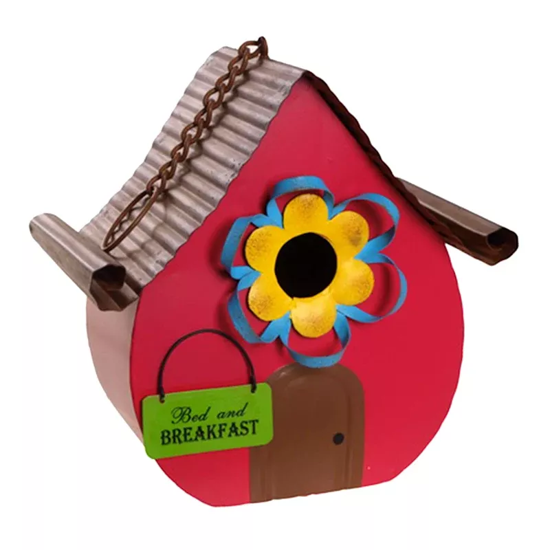 Red Metal Birdhouse, 7.9"