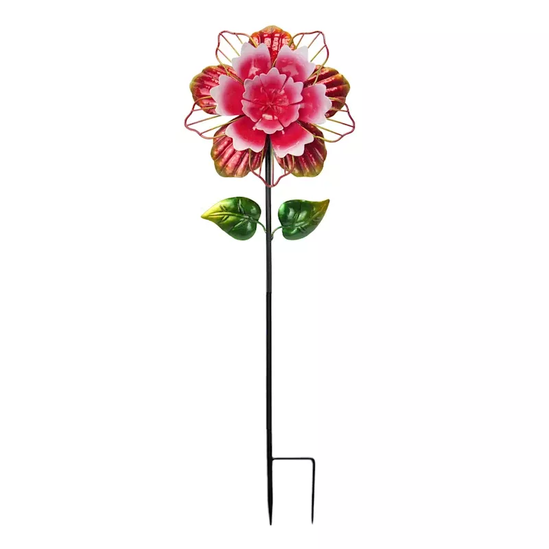 Red Metal Flower Yard Stake, 31.8"