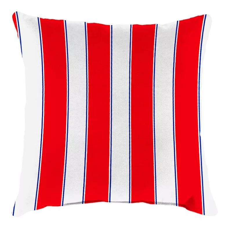 Red & Navy Blue Awning Striped Square Outdoor Throw Pillow, 20"