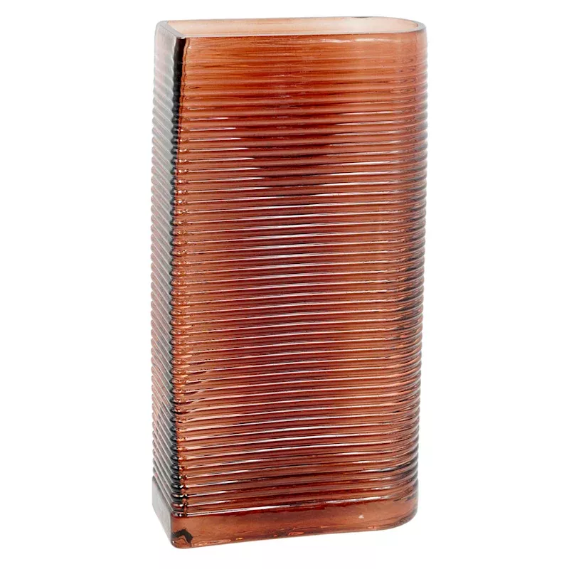 Red Ribbed Glass Vase, 7x12