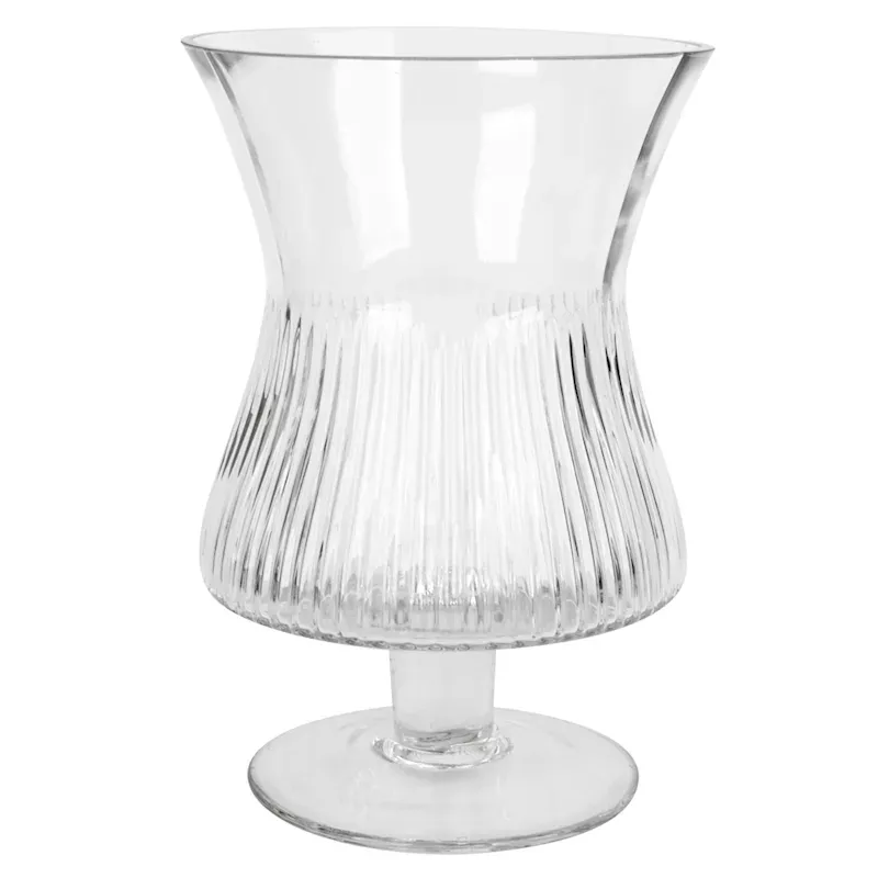 Ribbed Clear Glass Vase, 9"