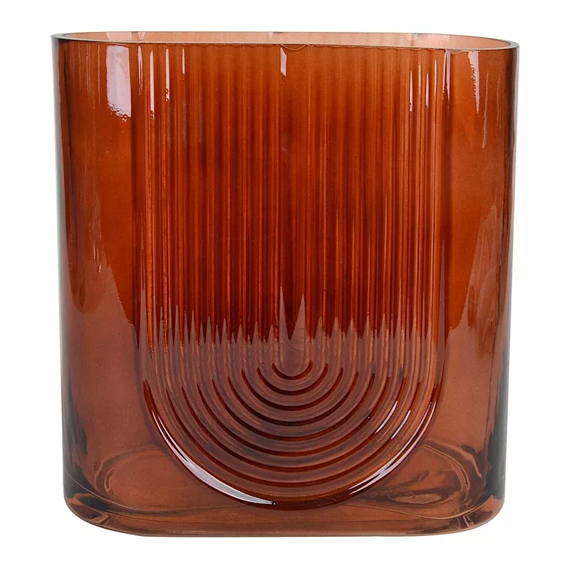 Ribbed Red Glass Vase, 7"