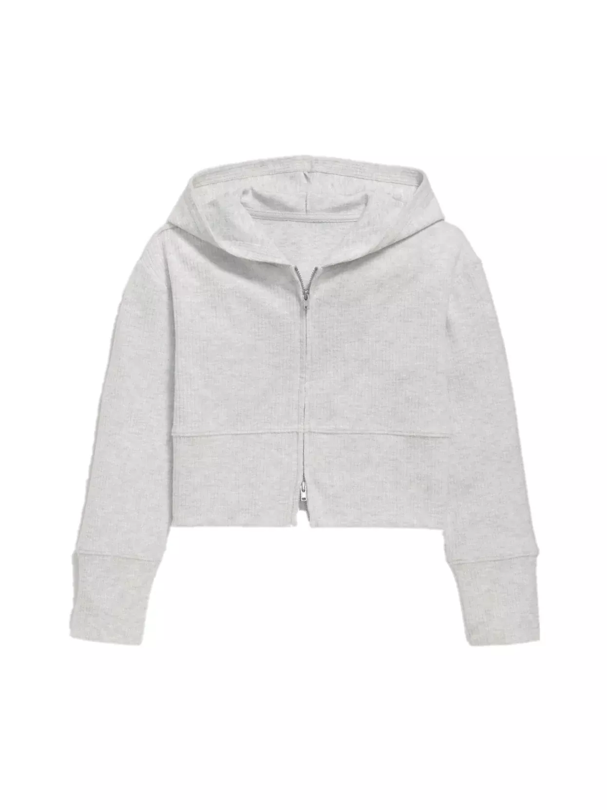 Ribbed Zip Up Hoodie - Heather Grey