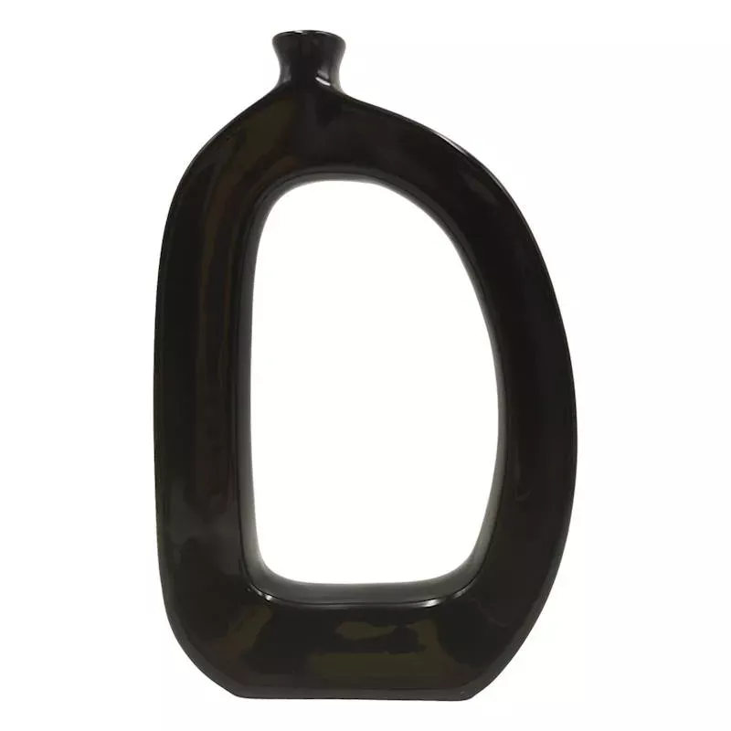 Riley Black Modern Open Ceramic Vase, 12"