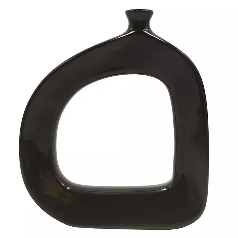 Riley Black Modern Open Ceramic Vase, 9.5"