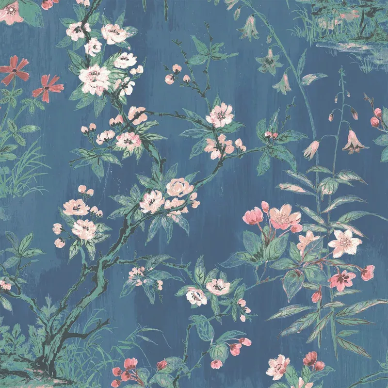 Rivington Marine Blue/Blush Wallpaper