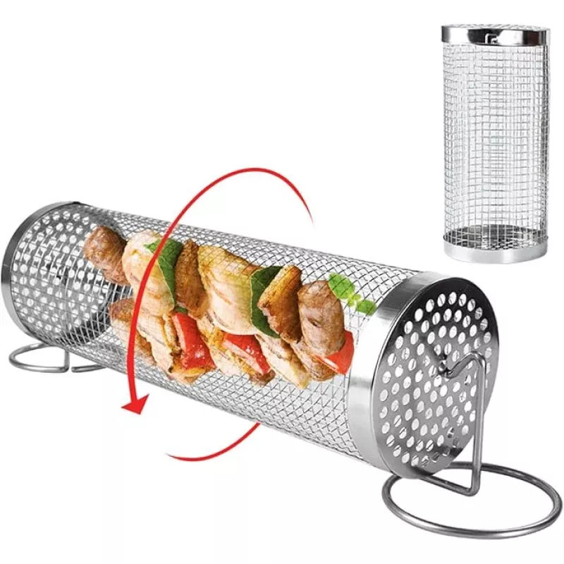 Rolling grilling basket set of-2 Perfect for home grilling BBQ grill parties camping and outdoor cookouts premium stainless steel Long lasting performance.