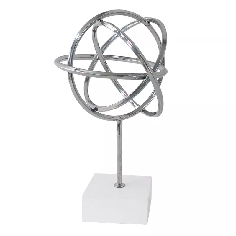 Round Circle Orb Sculpture with Marbled Base, 15"