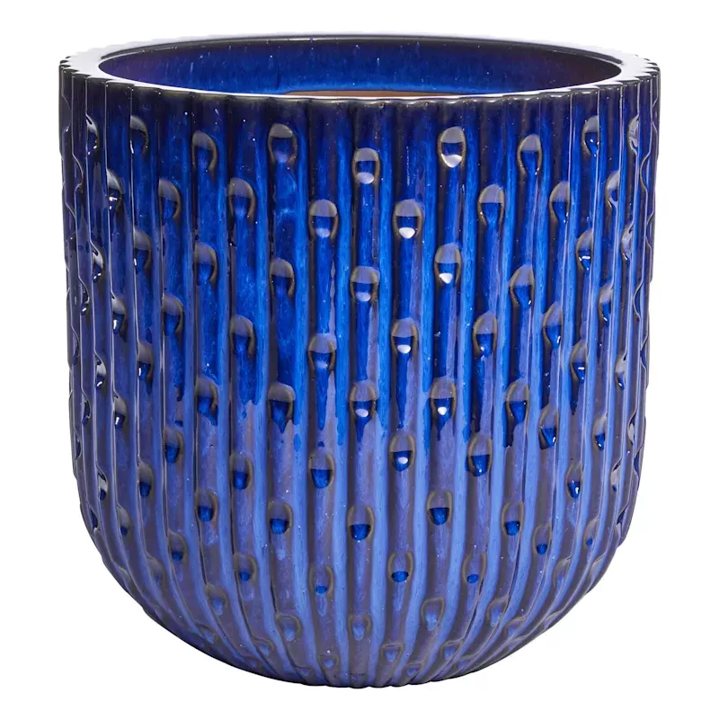 Round Dimpled Blue Outdoor Planter, Large