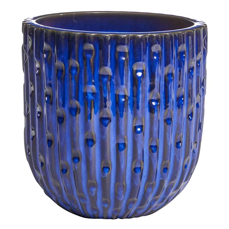 Round Dimpled Blue Outdoor Planter, Small