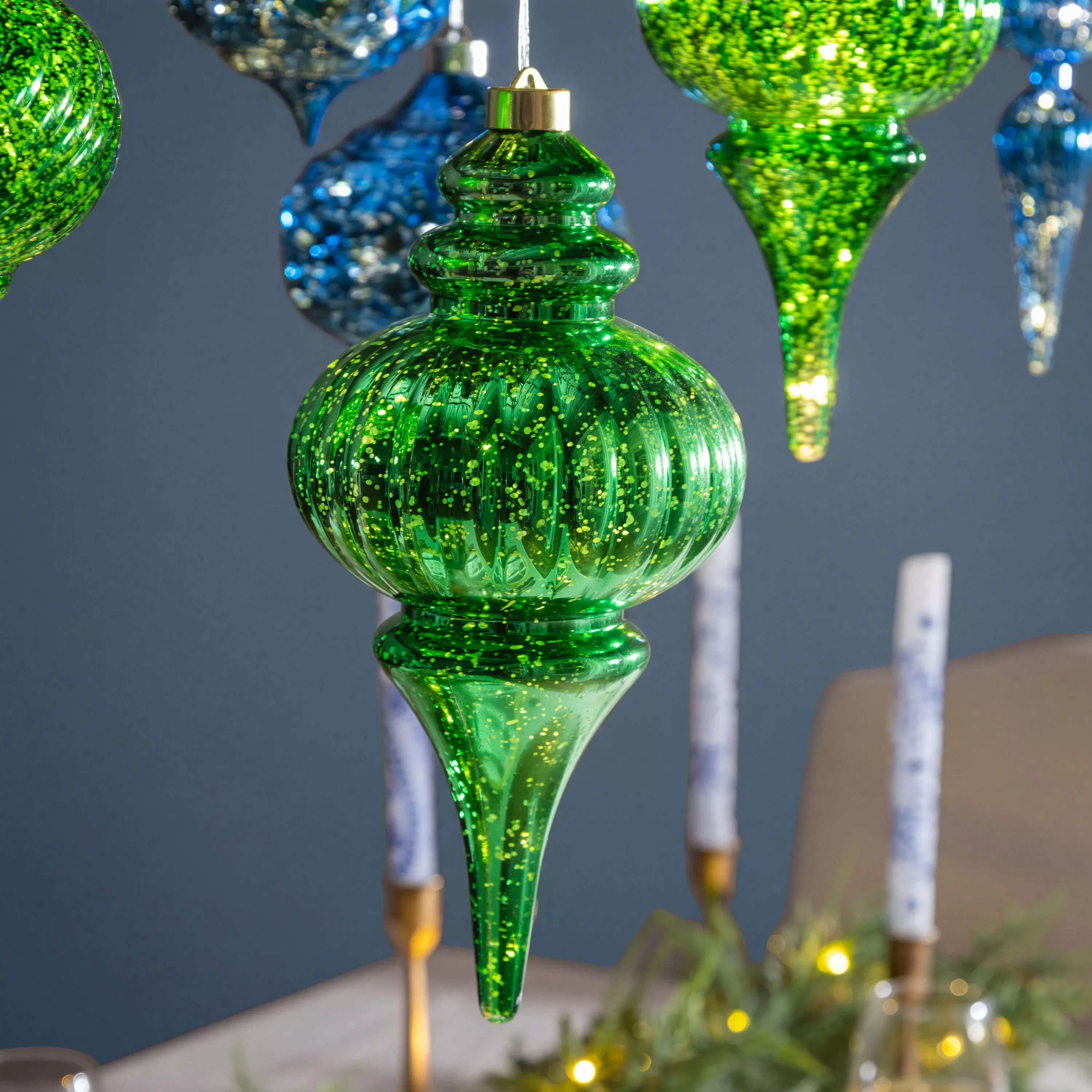 Round Finial Drop LED Shatter Proof Ornament, Green