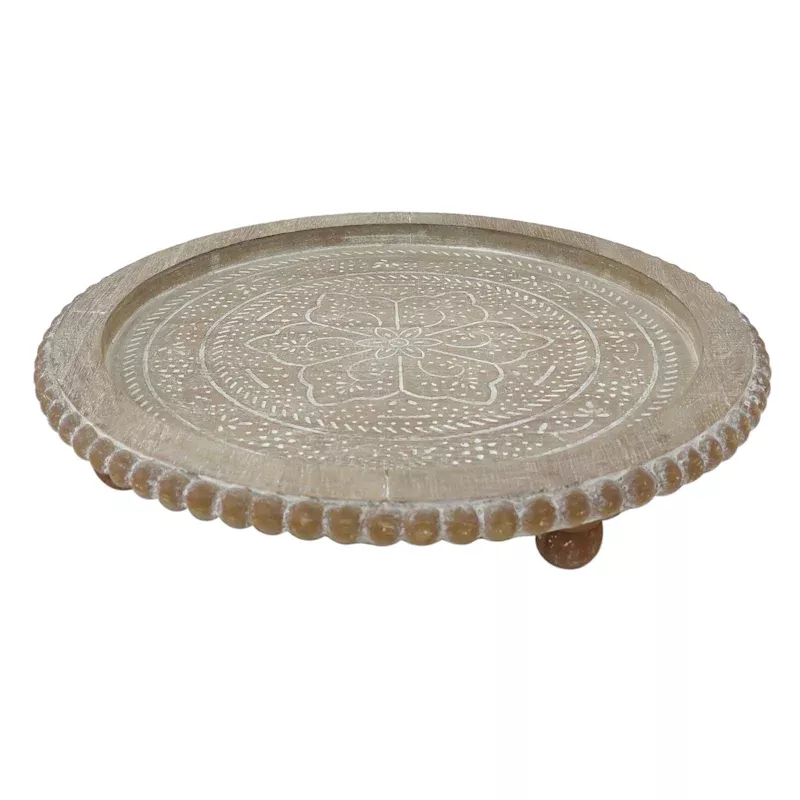 Round Wood Carved Tray, 12x2