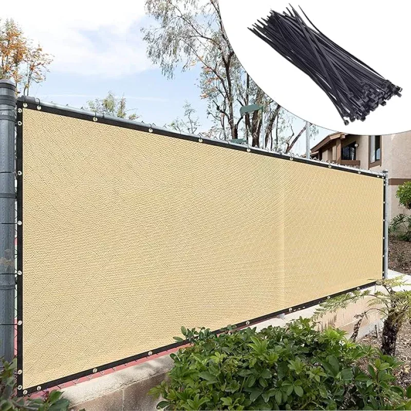 Royal Shade Custom Size 4′ x 144′ Beige Fence Privacy Screen Windscreen Cover Netting Mesh Fabric Cloth – Cable Zip Ties Included (We Make Custom Size)