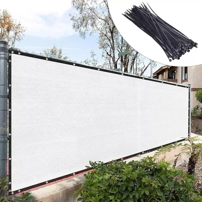 Royal Shade Custom Size 4′ x 94′ White Fence Privacy Screen Windscreen Cover Netting Mesh Fabric Cloth – Cable Zip Ties Included (We Make Custom Size)