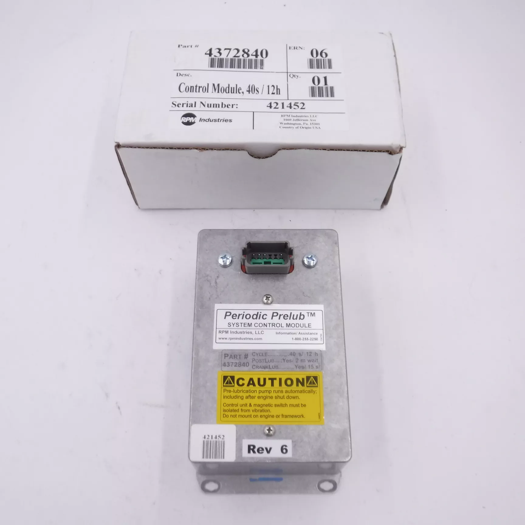 RPM Industries Periodic Prelub System Control Module 40s/12h, 4372840