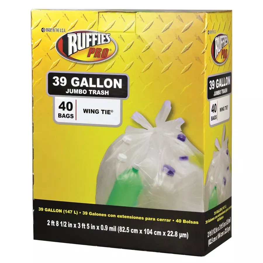 Ruffies Pro Jumbo Trash Bags - 39 gal - Clear - 40 pk