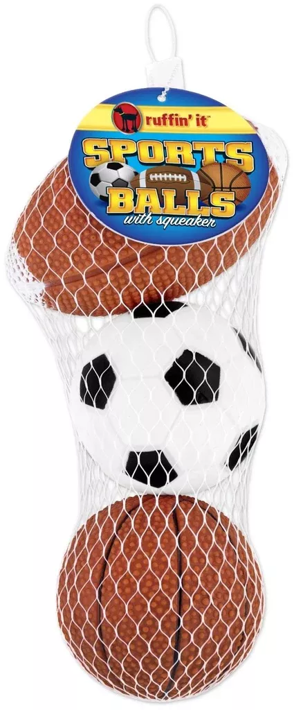 Ruffin' It 20063 Vinyl Sports Ball With Squeaker Dog Toy, Assorted Balls
