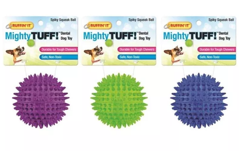 Ruffin' It 80610 Dental Spiky Squeak Ball Dog Toy, Assorted Color