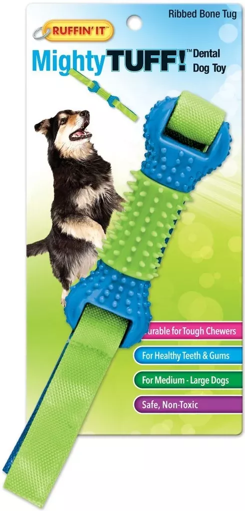 Ruffin' It 80622 Mighty Tuff Ribbed Flappy Bone Dog Toy, 13"