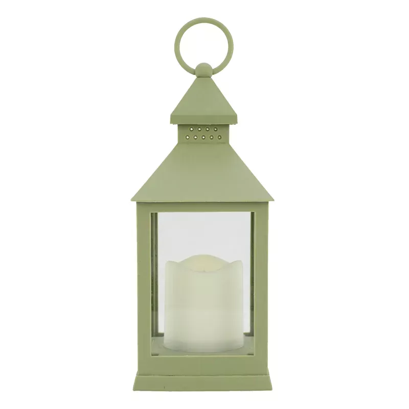 Sage Green LED Lantern, 9.5"