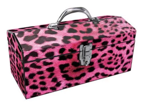 Sainty 24-033 Art Deco Tool Box, 16", Steel, Pink Leopard