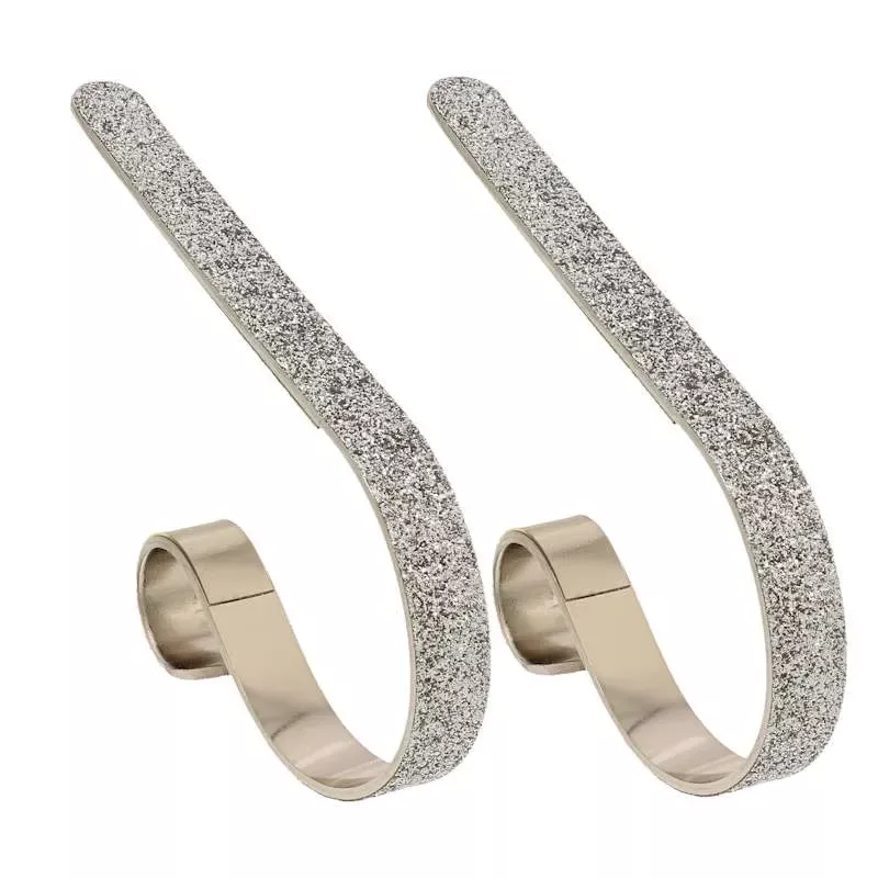 Set of 2 Silver Glittered Mantle Clip Stocking Holders
