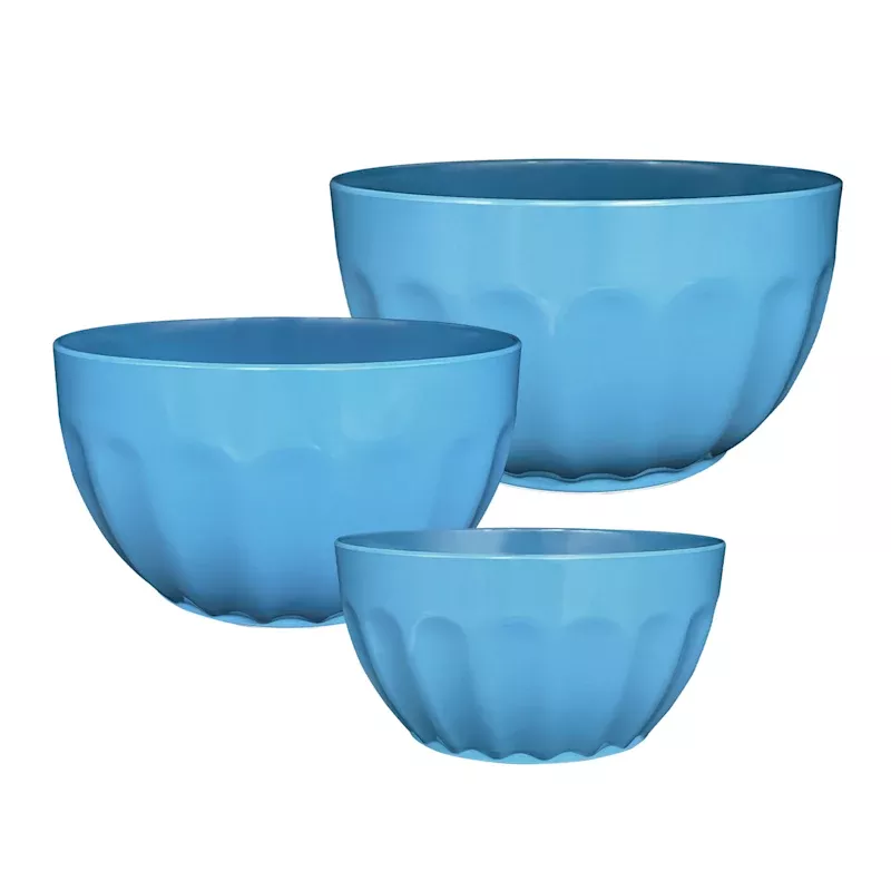 Set of 3 Melamine Mixing Bowls, Blue