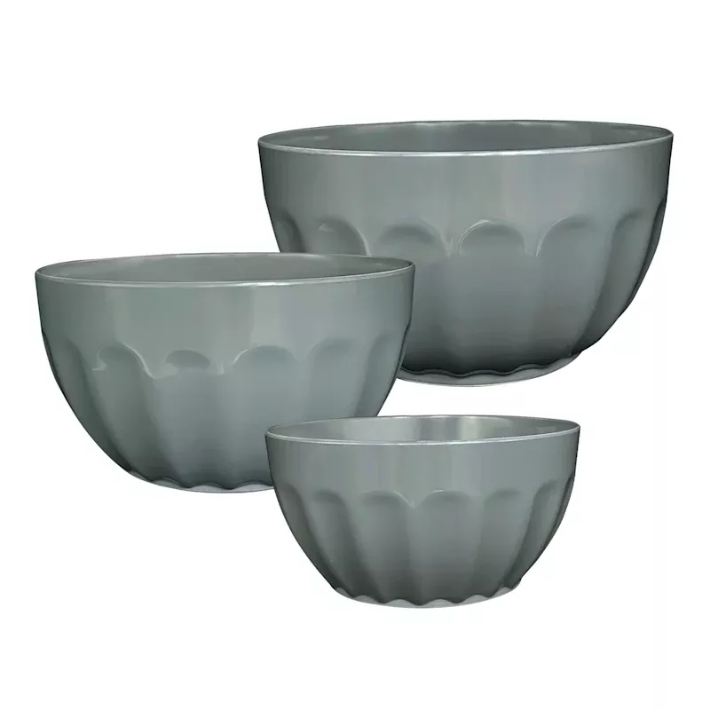 Set of 3 Melamine Mixing Bowls, Grey