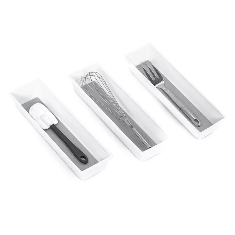 Set of 3 White Narrow Drawer Organizers, Large