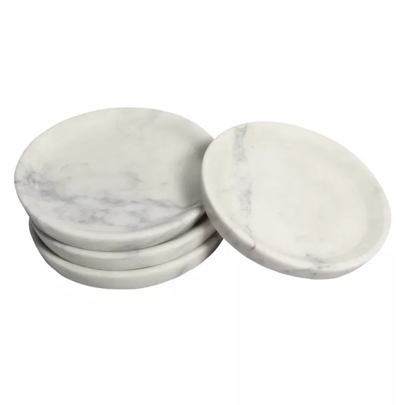 Set of 4 Marbled Stoneware Rimmed Coasters, 4"
