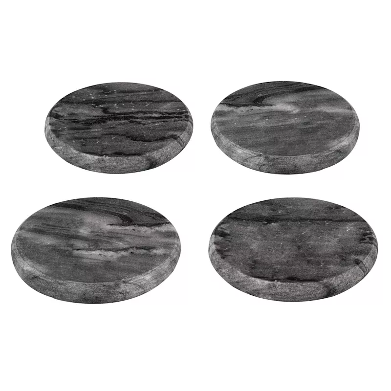 Set of 4 Round Grey Marbled Stoneware Coasters, 4"
