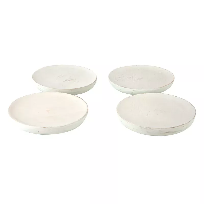 Set of 4 Round White Wooden Coasters, 5"