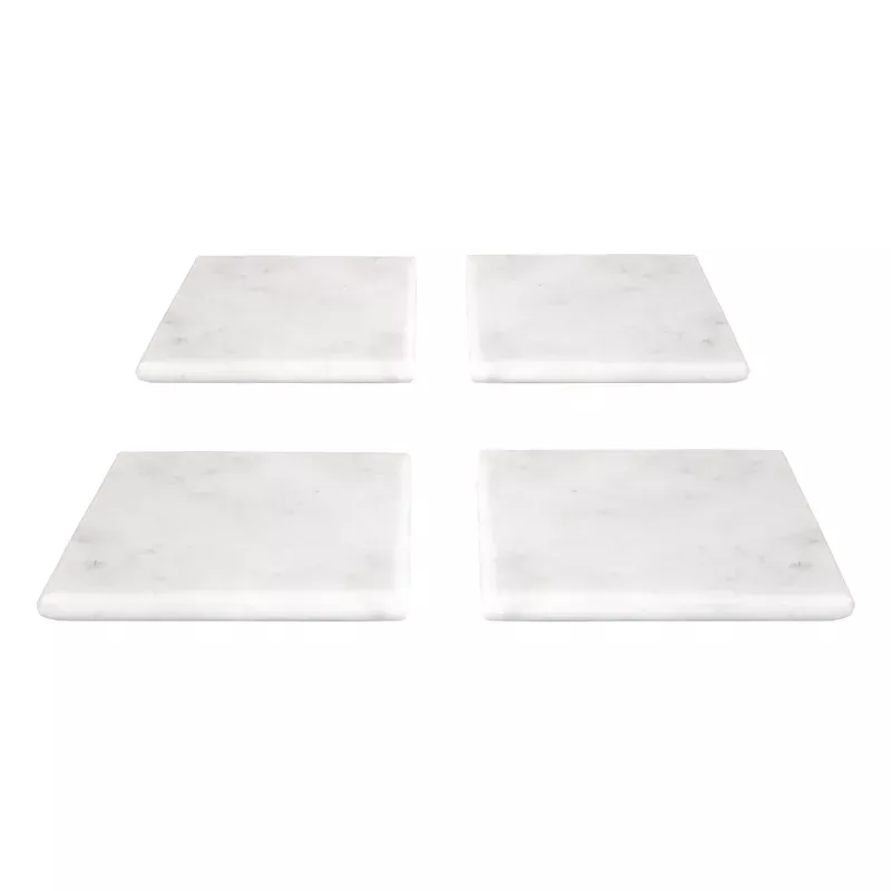 Set of 4 Square White Marble Coasters, 4"
